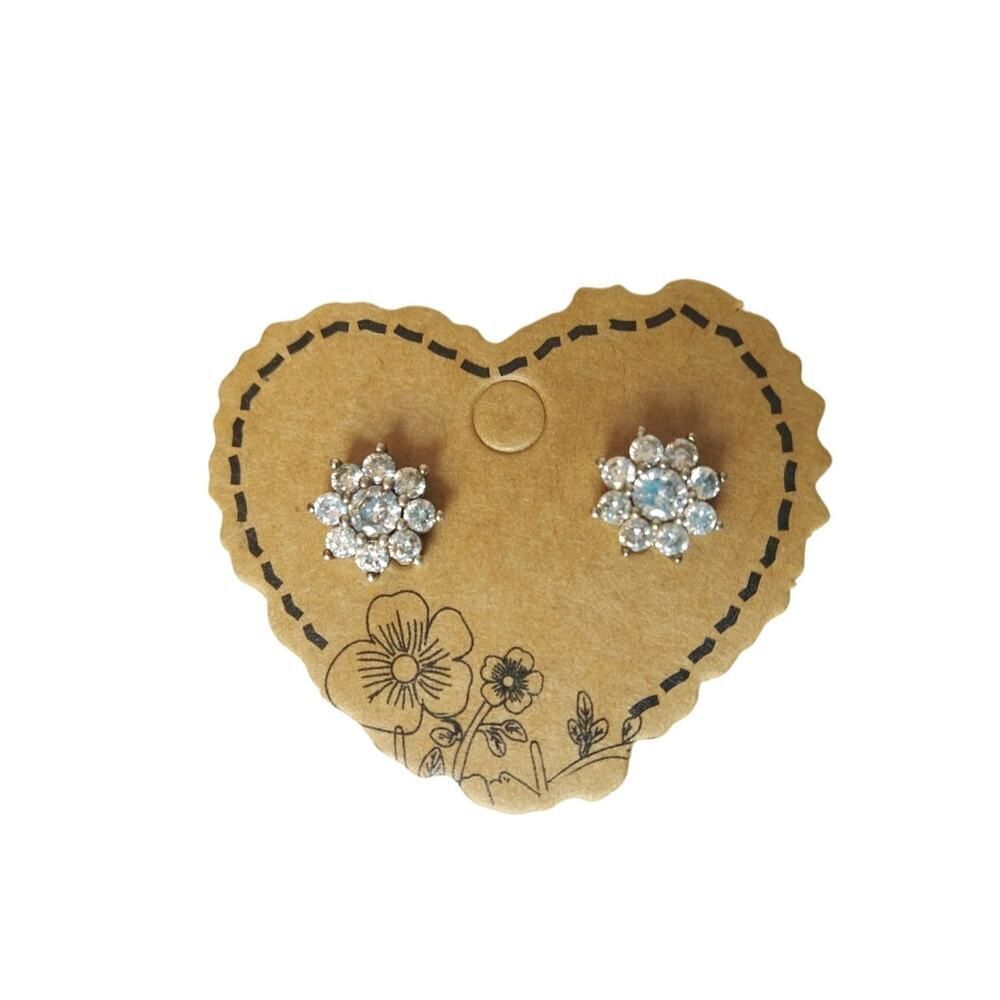 Daisy Round Cut Clear Rhinestones Flower Stud Earrings Sterling Silver 925